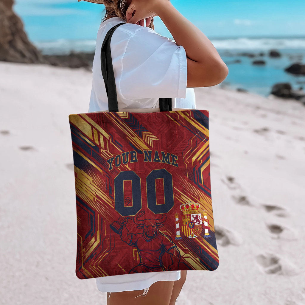 Personalized Spain Football Tote Bag Spanish Shield Bull Mascot