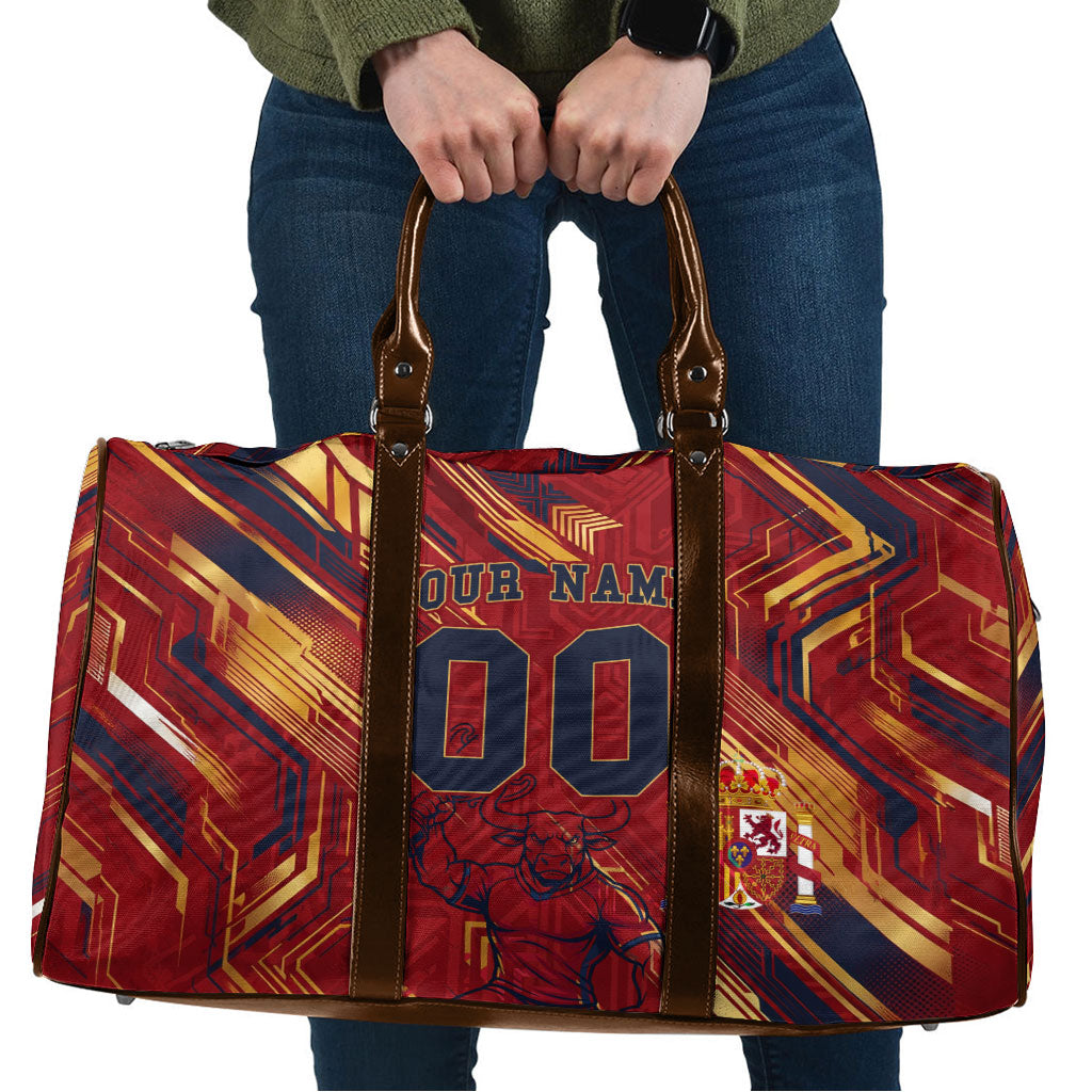 Personalized Spain Football Travel Bag Spanish Shield Bull Mascot