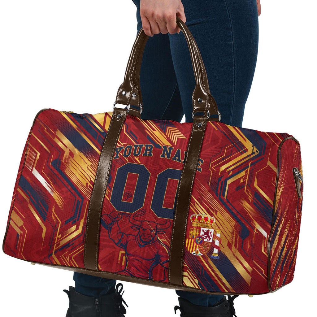Personalized Spain Football Travel Bag Spanish Shield Bull Mascot