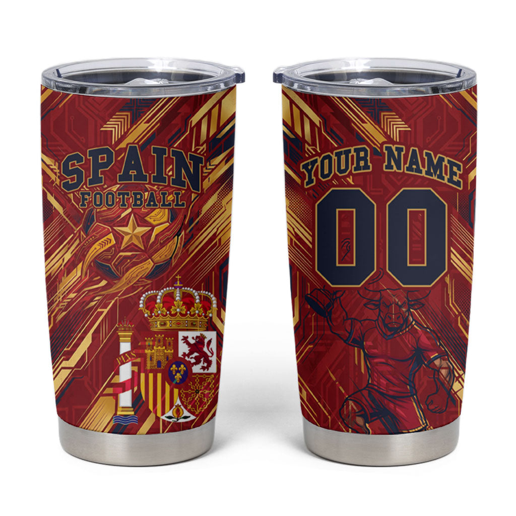 Personalized Spain Football Tumbler Cup Spanish Shield Bull Mascot