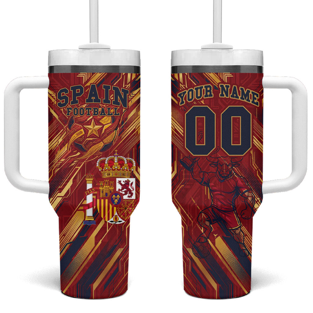 Personalized Spain Football Tumbler With Handle Spanish Shield Bull Mascot