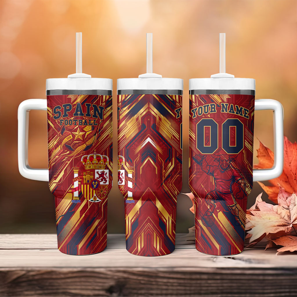 Personalized Spain Football Tumbler With Handle Spanish Shield Bull Mascot