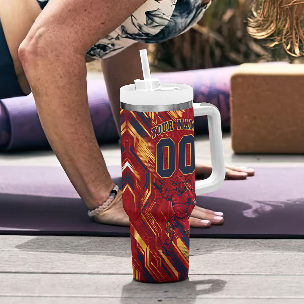 Personalized Spain Football Tumbler With Handle Spanish Shield Bull Mascot
