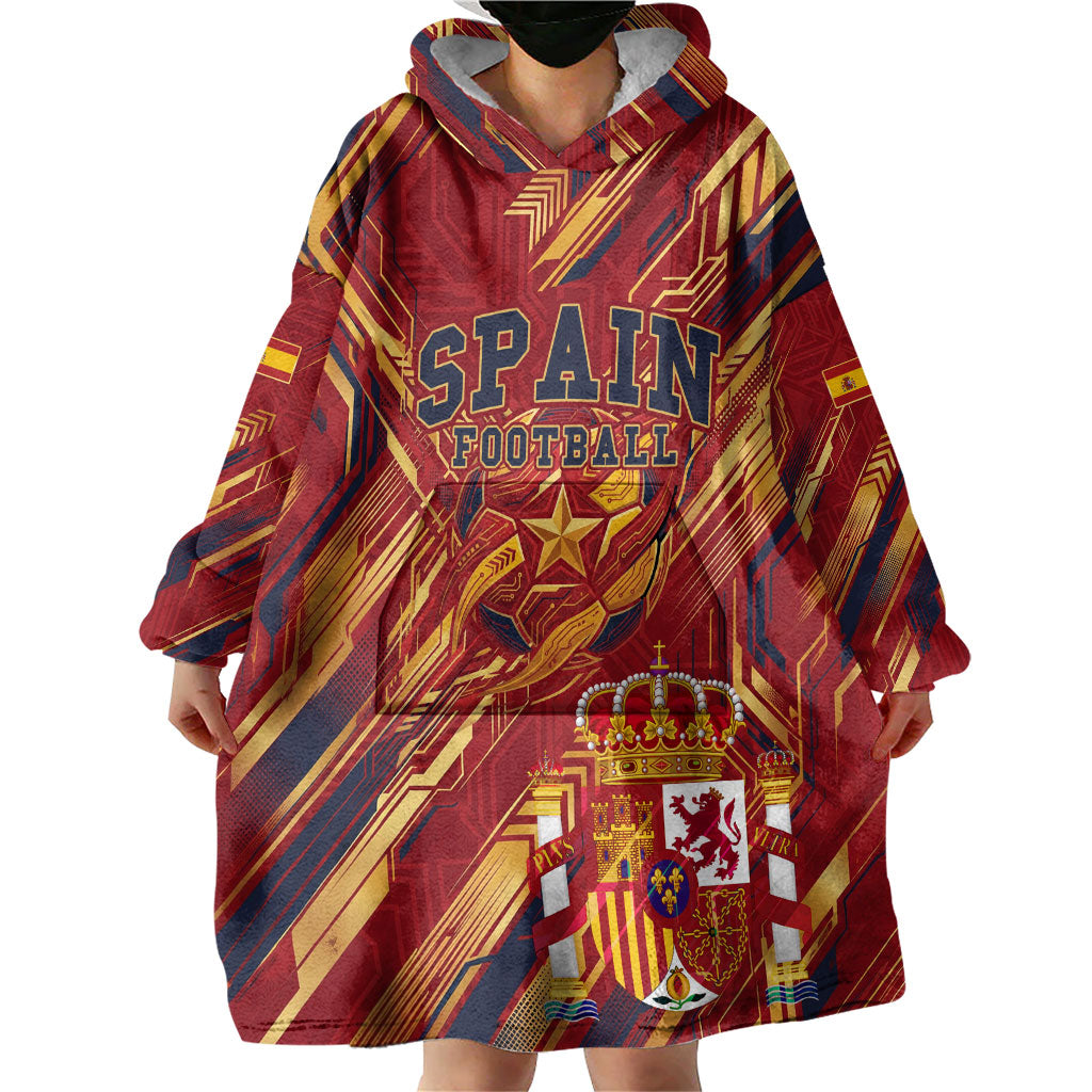 Personalized Spain Football Wearable Blanket Hoodie Spanish Shield Bull Mascot