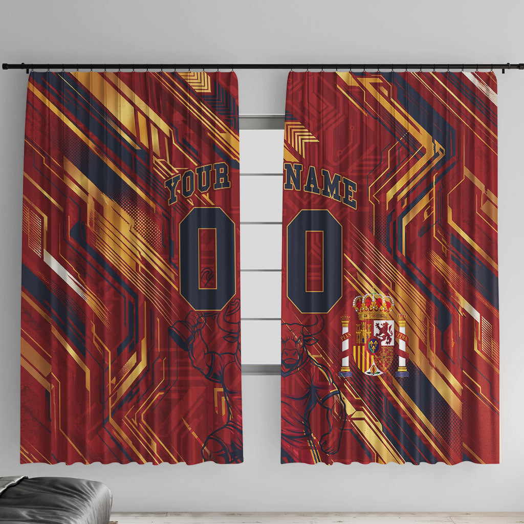 Personalized Spain Football Window Curtain Spanish Shield Bull Mascot