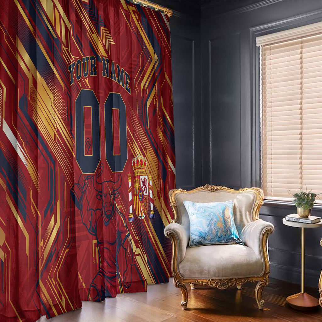 Personalized Spain Football Window Curtain Spanish Shield Bull Mascot