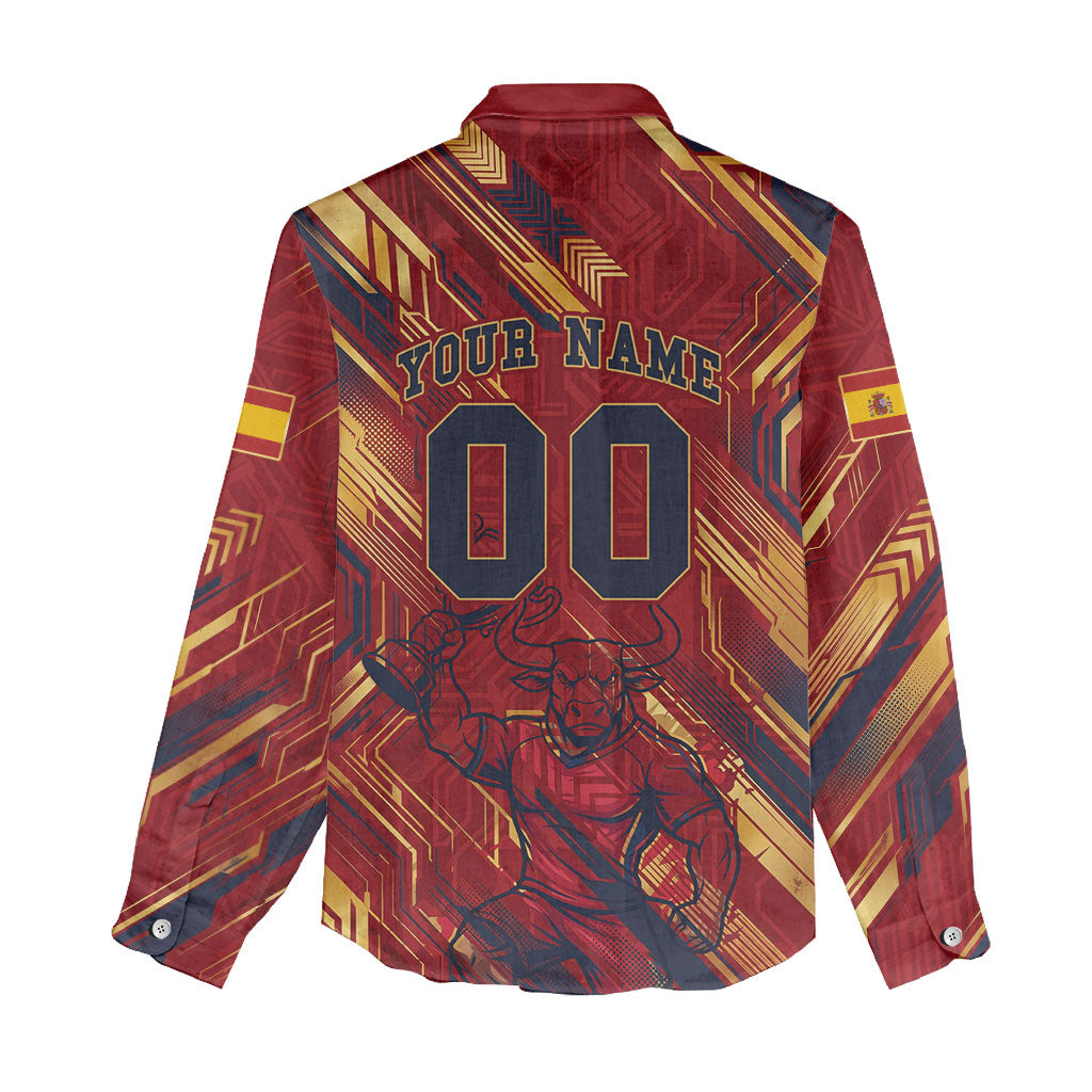 Personalized Spain Football Women Casual Shirt Spanish Shield Bull Mascot