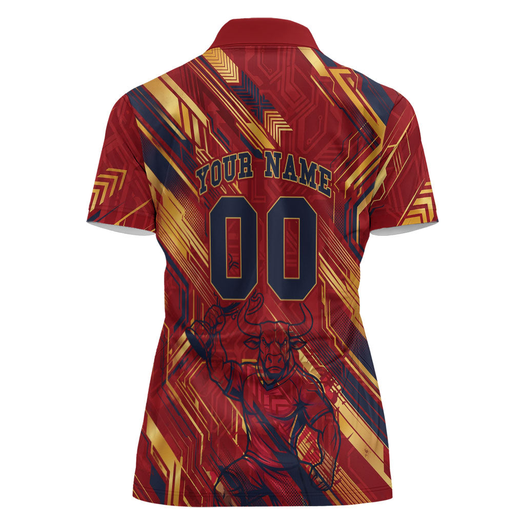 Personalized Spain Football Women Polo Shirt Spanish Shield Bull Mascot