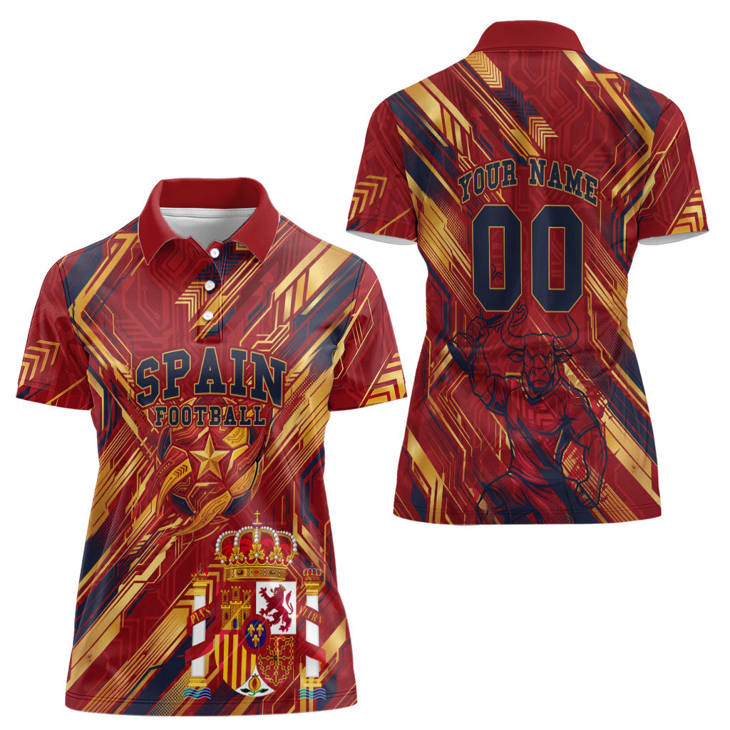 Personalized Spain Football Women Polo Shirt Spanish Shield Bull Mascot
