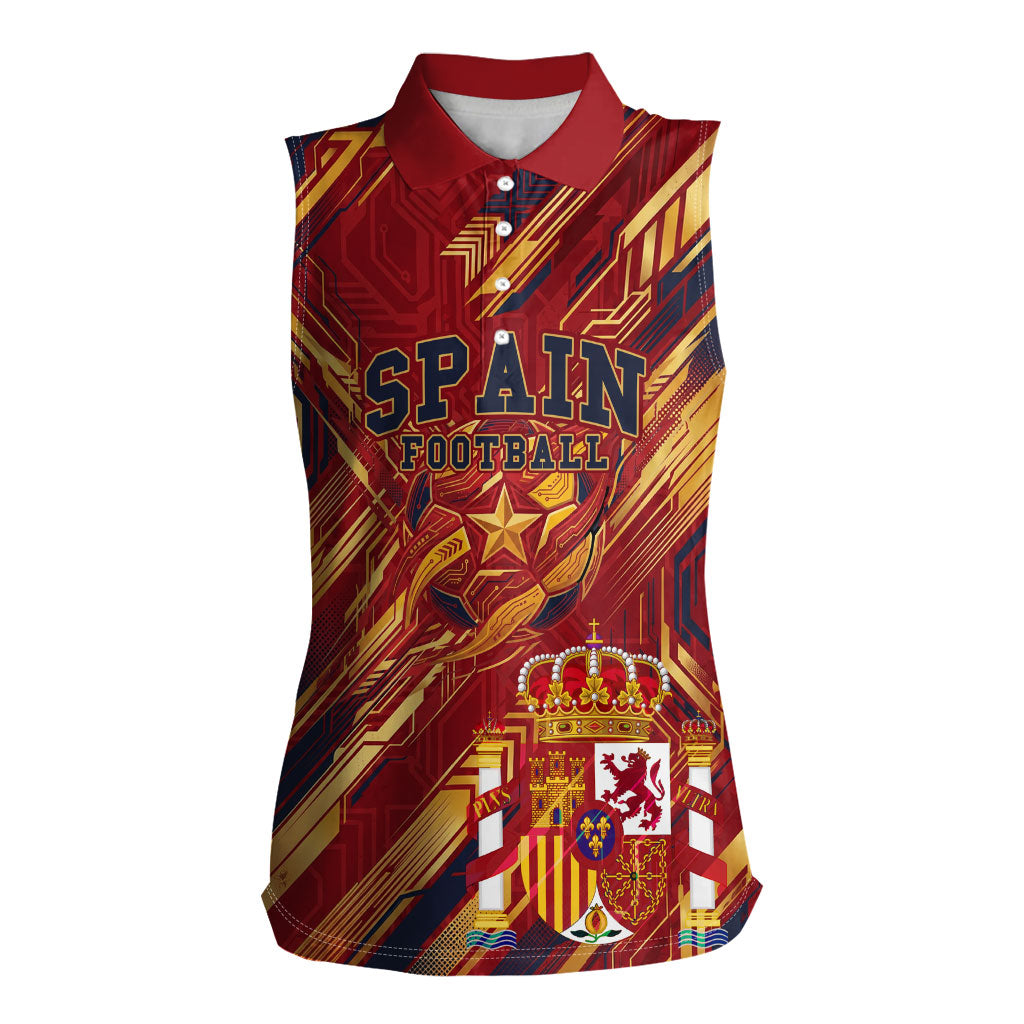 Personalized Spain Football Women Sleeveless Polo Shirt Spanish Shield Bull Mascot