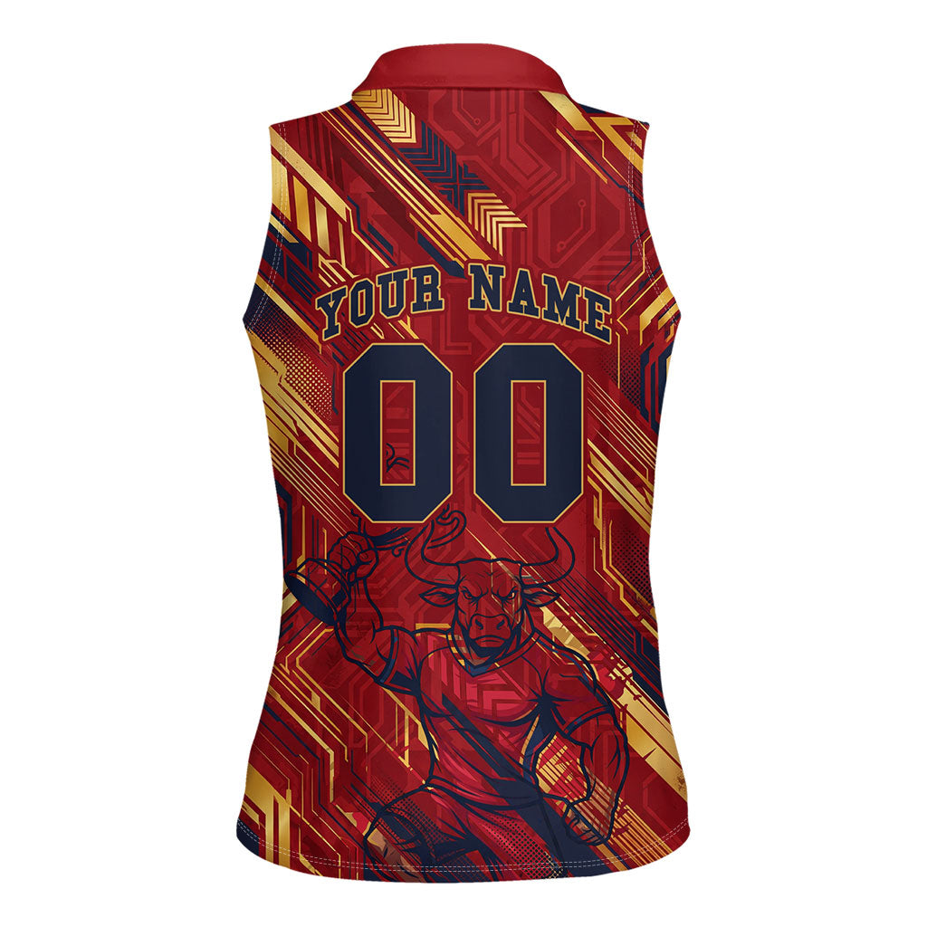 Personalized Spain Football Women Sleeveless Polo Shirt Spanish Shield Bull Mascot