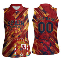 Personalized Spain Football Women Sleeveless Polo Shirt Spanish Shield Bull Mascot