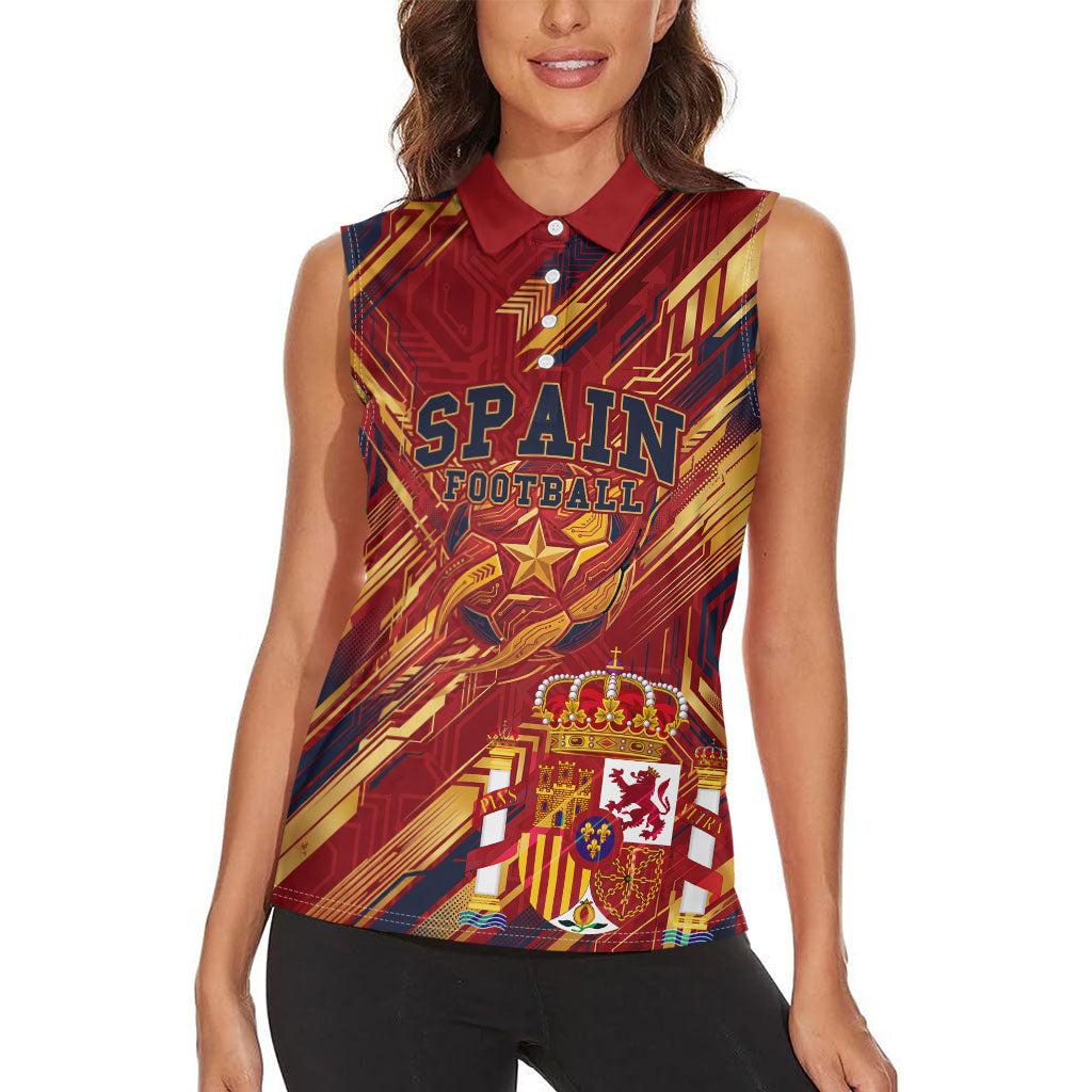 Personalized Spain Football Women Sleeveless Polo Shirt Spanish Shield Bull Mascot