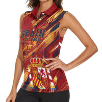 Personalized Spain Football Women Sleeveless Polo Shirt Spanish Shield Bull Mascot