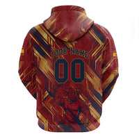 Personalized Spain Football Zip Hoodie Spanish Shield Bull Mascot