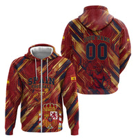 Personalized Spain Football Zip Hoodie Spanish Shield Bull Mascot