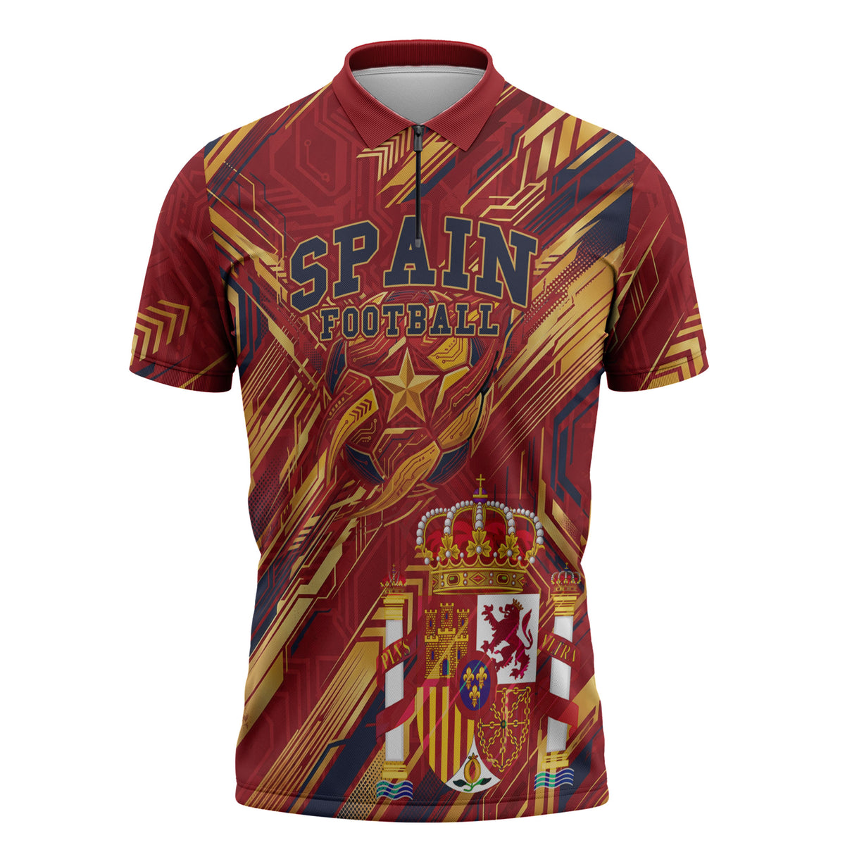 Personalized Spain Football Zipper Polo Shirt Spanish Shield Bull Mascot