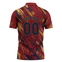 Personalized Spain Football Zipper Polo Shirt Spanish Shield Bull Mascot