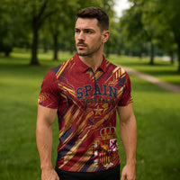 Personalized Spain Football Zipper Polo Shirt Spanish Shield Bull Mascot