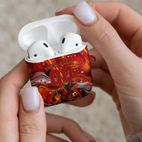 Personalized Spain Football Bull Mascot AirPods Case Dynamic Spanish Sunburst Abstract Flame