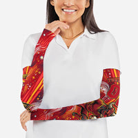 Personalized Spain Football Bull Mascot Arm Sleeves Dynamic Spanish Sunburst Abstract Flame