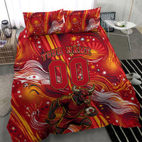 Personalized Spain Football Bull Mascot Bedding Set Dynamic Spanish Sunburst Abstract Flame