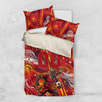 Personalized Spain Football Bull Mascot Bedding Set Dynamic Spanish Sunburst Abstract Flame