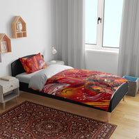 Personalized Spain Football Bull Mascot Bedding Set Dynamic Spanish Sunburst Abstract Flame