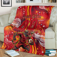 Personalized Spain Football Bull Mascot Blanket Dynamic Spanish Sunburst Abstract Flame