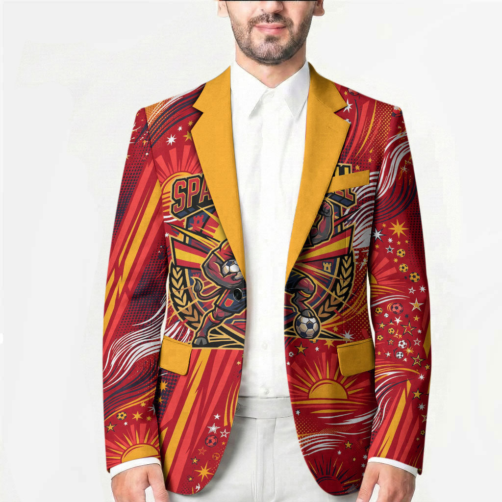 Personalized Spain Football Bull Mascot Blazer Dynamic Spanish Sunburst Abstract Flame