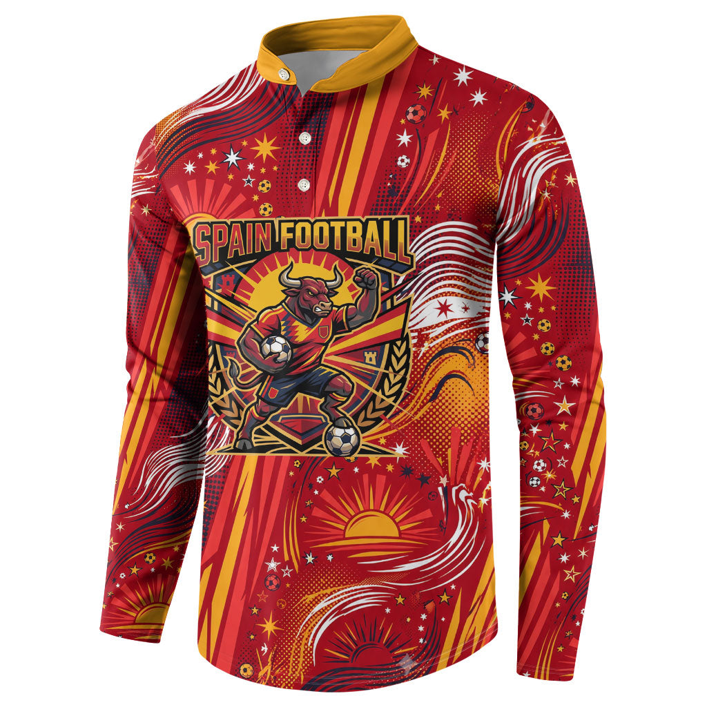 Personalized Spain Football Bull Mascot Button Sweatshirt Dynamic Spanish Sunburst Abstract Flame