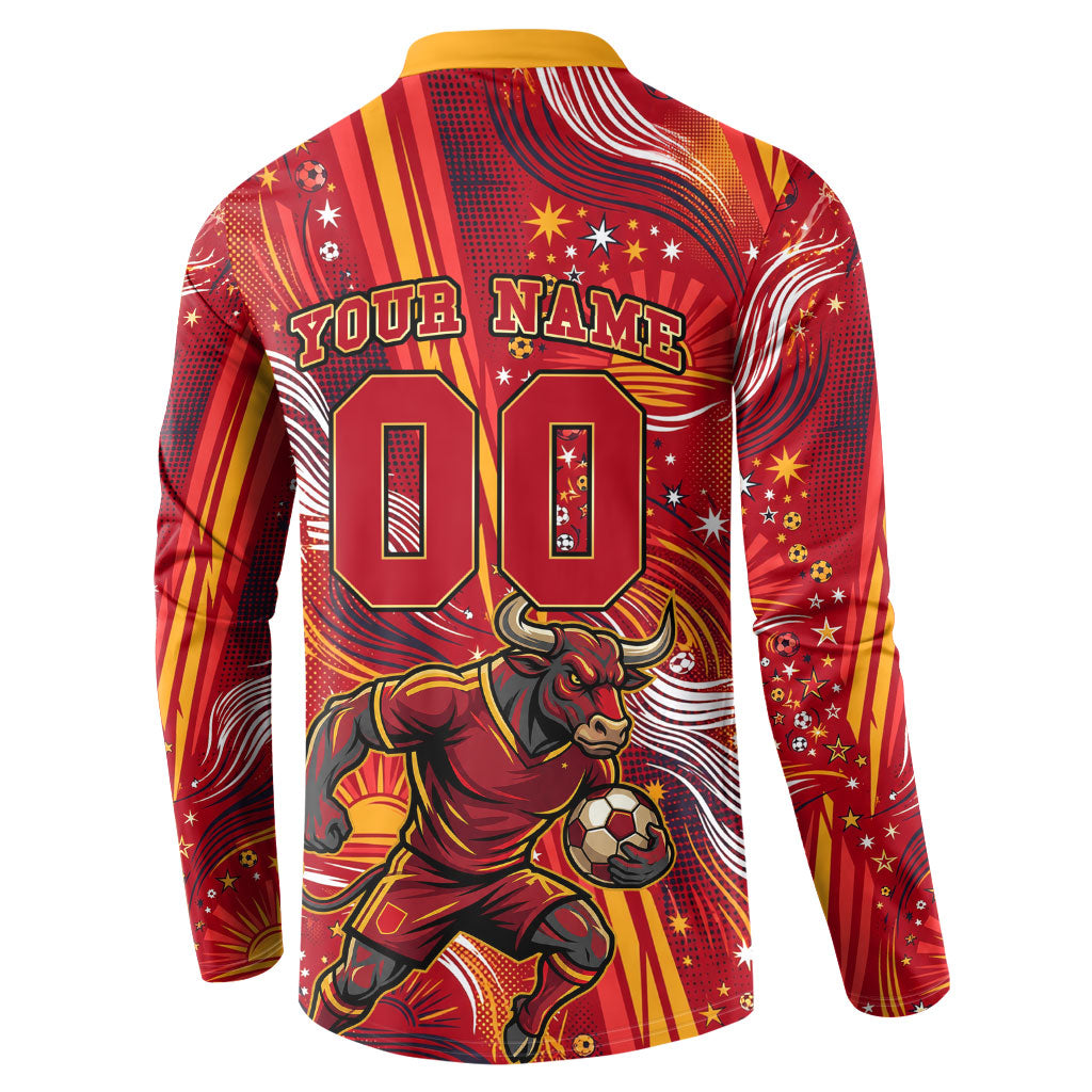 Personalized Spain Football Bull Mascot Button Sweatshirt Dynamic Spanish Sunburst Abstract Flame