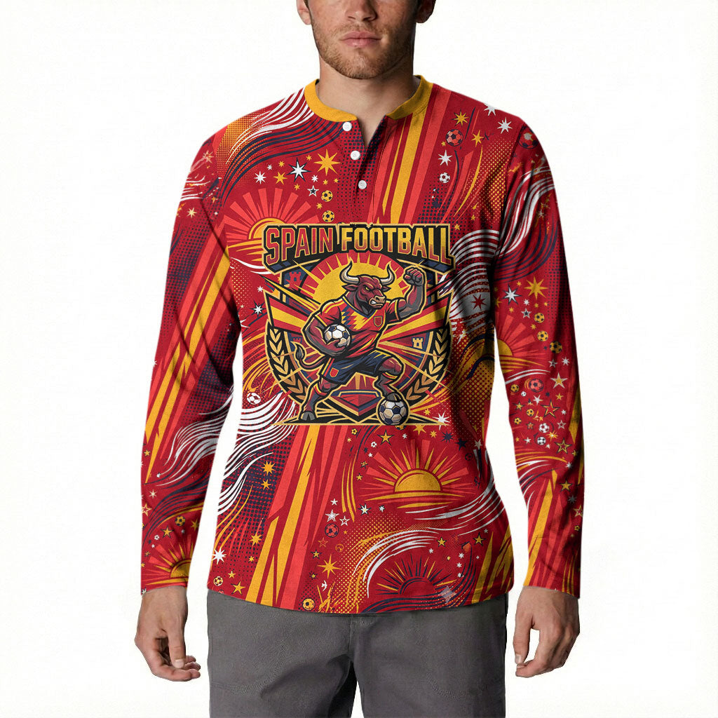 Personalized Spain Football Bull Mascot Button Sweatshirt Dynamic Spanish Sunburst Abstract Flame