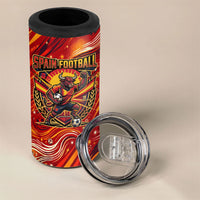 Personalized Spain Football Bull Mascot 4 in 1 Can Cooler Tumbler Dynamic Spanish Sunburst Abstract Flame