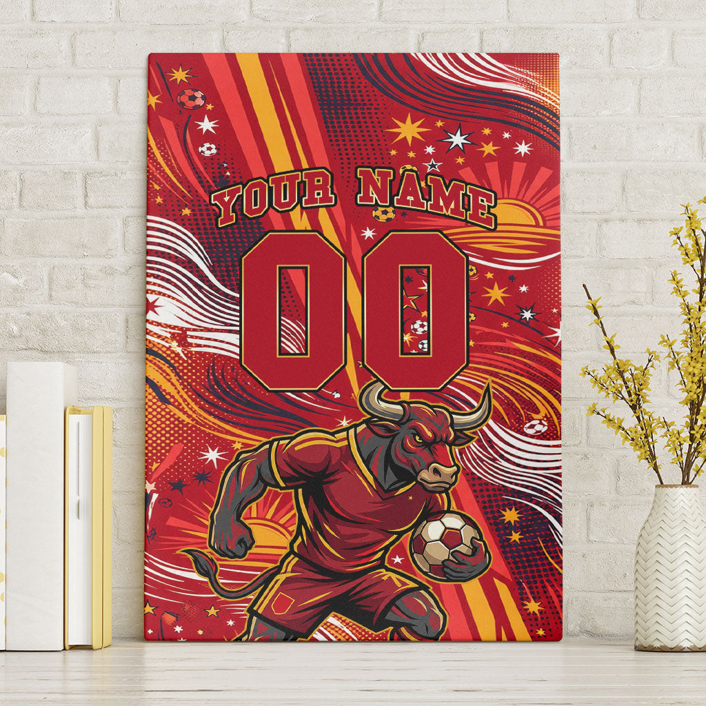 Personalized Spain Football Bull Mascot Canvas Wall Art Dynamic Spanish Sunburst Abstract Flame