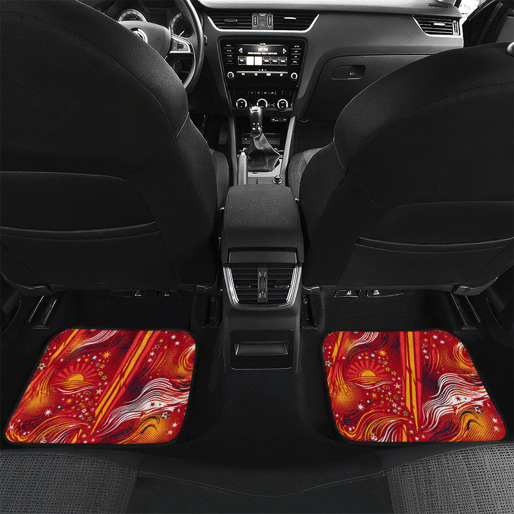 Personalized Spain Football Bull Mascot Car Mats Dynamic Spanish Sunburst Abstract Flame
