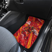 Personalized Spain Football Bull Mascot Car Mats Dynamic Spanish Sunburst Abstract Flame
