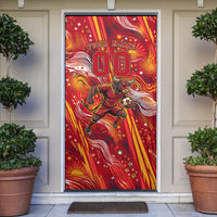 Personalized Spain Football Bull Mascot Door Cover Dynamic Spanish Sunburst Abstract Flame