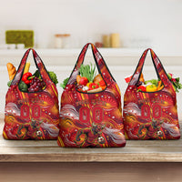 Personalized Spain Football Bull Mascot Grocery Bag Dynamic Spanish Sunburst Abstract Flame