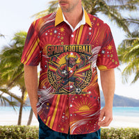 Personalized Spain Football Bull Mascot Hawaiian Shirt Dynamic Spanish Sunburst Abstract Flame