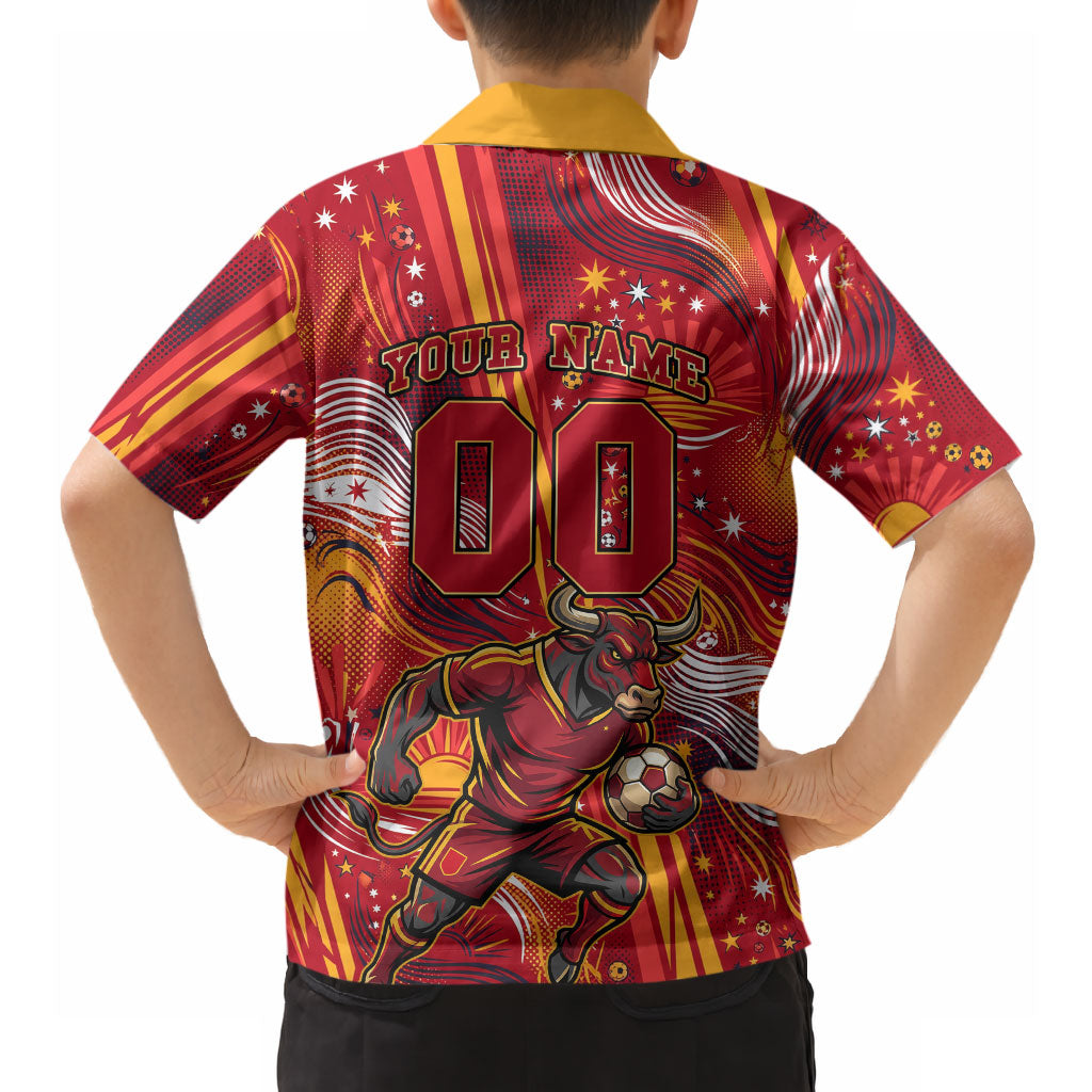 Personalized Spain Football Bull Mascot Hawaiian Shirt Dynamic Spanish Sunburst Abstract Flame