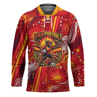 Personalized Spain Football Bull Mascot Hockey Jersey Dynamic Spanish Sunburst Abstract Flame