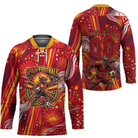 Personalized Spain Football Bull Mascot Hockey Jersey Dynamic Spanish Sunburst Abstract Flame