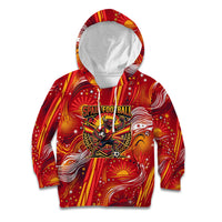 Personalized Spain Football Bull Mascot Kid Hoodie Dynamic Spanish Sunburst Abstract Flame