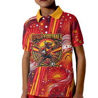 Personalized Spain Football Bull Mascot Kid Polo Shirt Dynamic Spanish Sunburst Abstract Flame