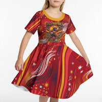 Personalized Spain Football Bull Mascot Kid Short Sleeve Dress Dynamic Spanish Sunburst Abstract Flame