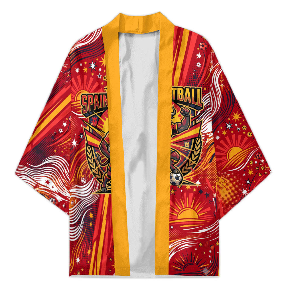 Personalized Spain Football Bull Mascot Kimono Dynamic Spanish Sunburst Abstract Flame