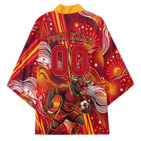 Personalized Spain Football Bull Mascot Kimono Dynamic Spanish Sunburst Abstract Flame