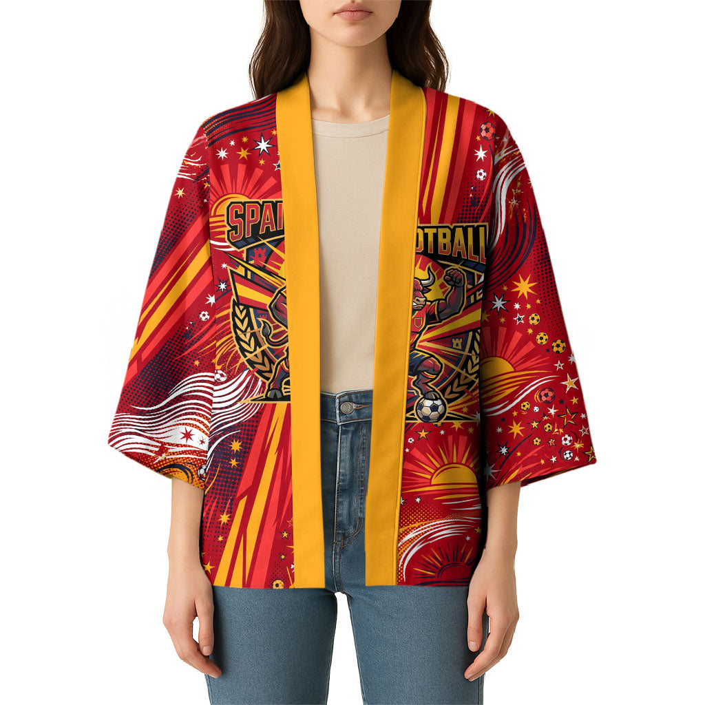 Personalized Spain Football Bull Mascot Kimono Dynamic Spanish Sunburst Abstract Flame
