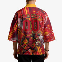 Personalized Spain Football Bull Mascot Kimono Dynamic Spanish Sunburst Abstract Flame
